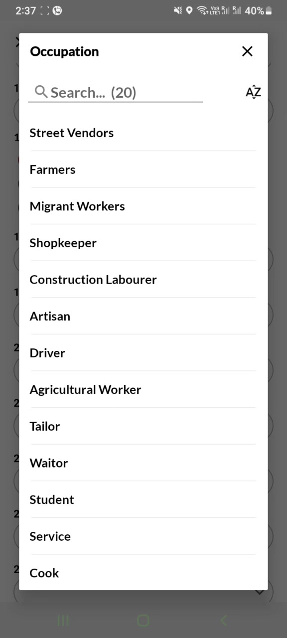 Occupation searchable picker