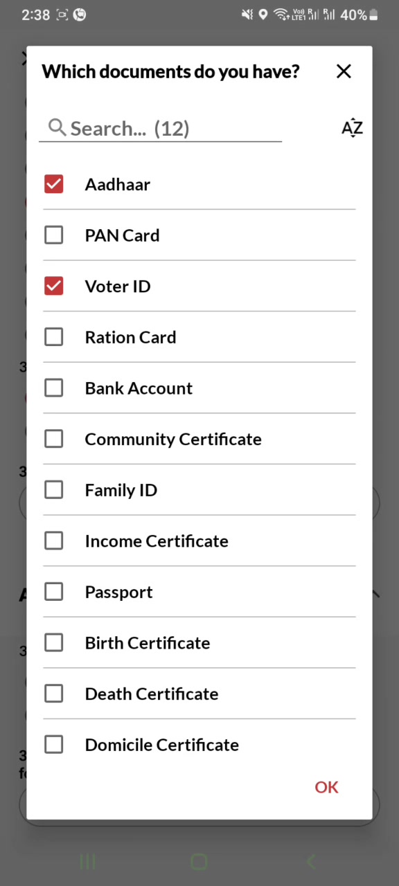 Documents picker (12 entries)